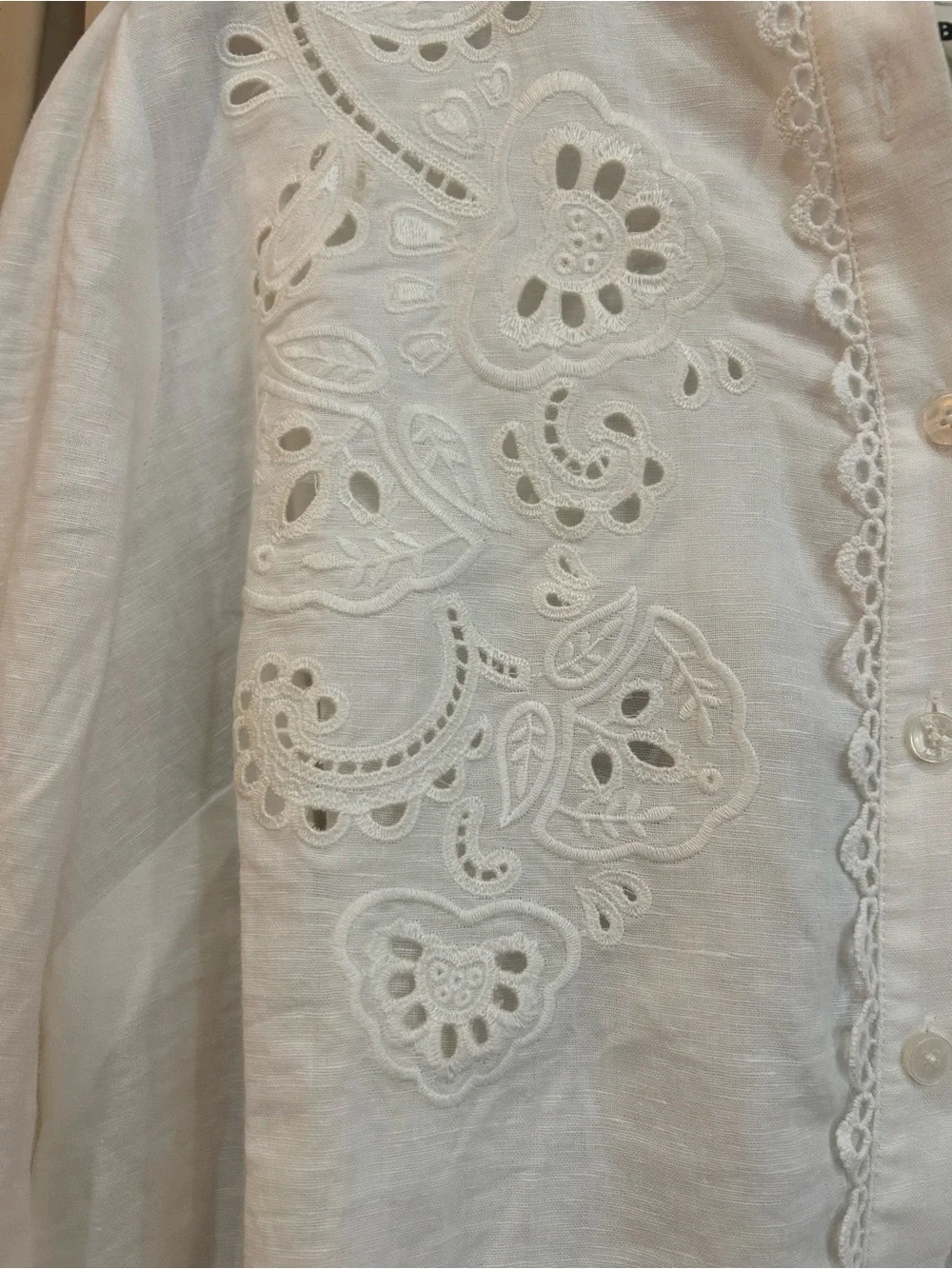 Boden White Eyelet Embroidered Linen Button-Front Blouse NWT size XL